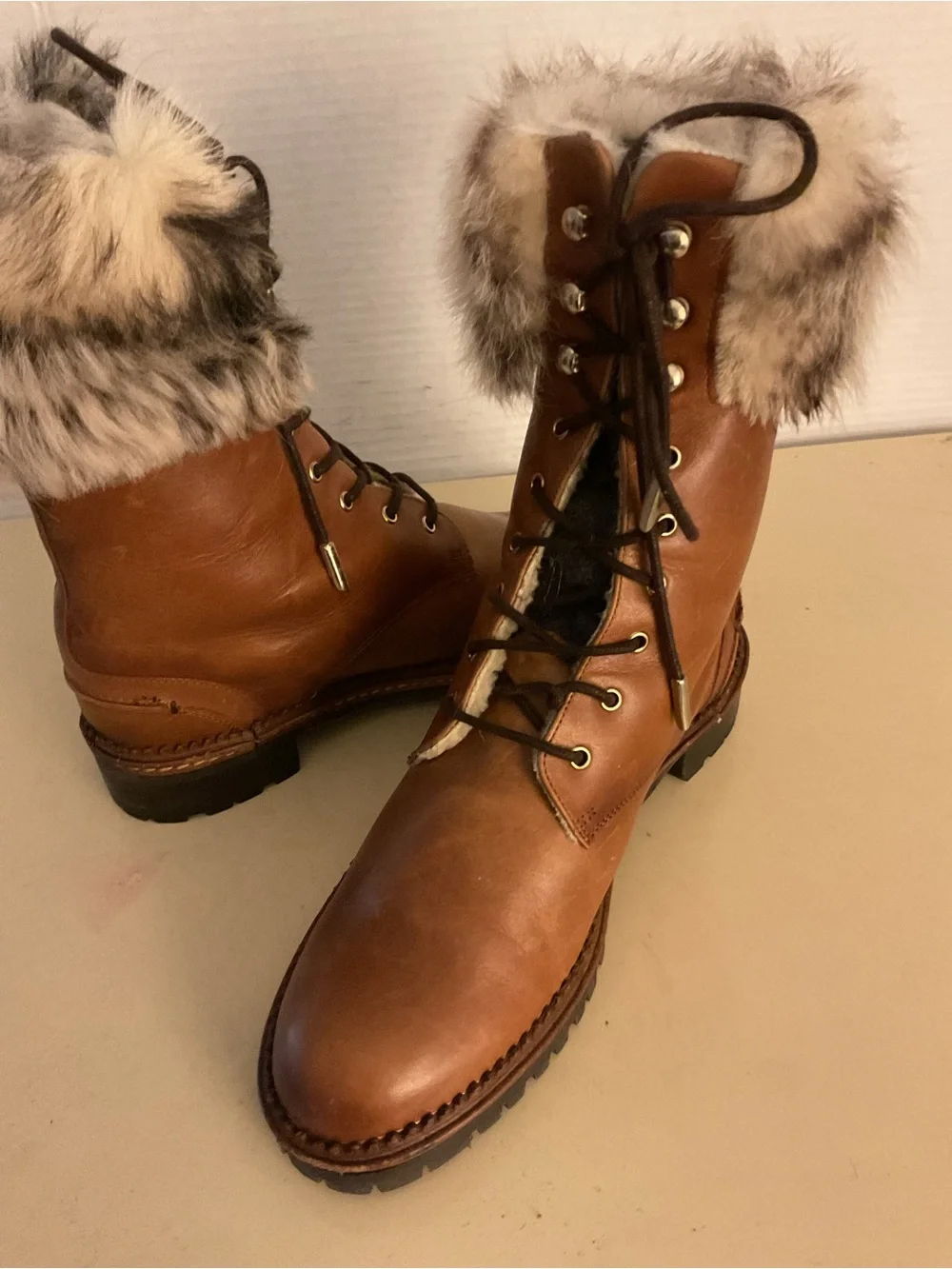 Massimo Dutti women Leather fur combat boots US 6